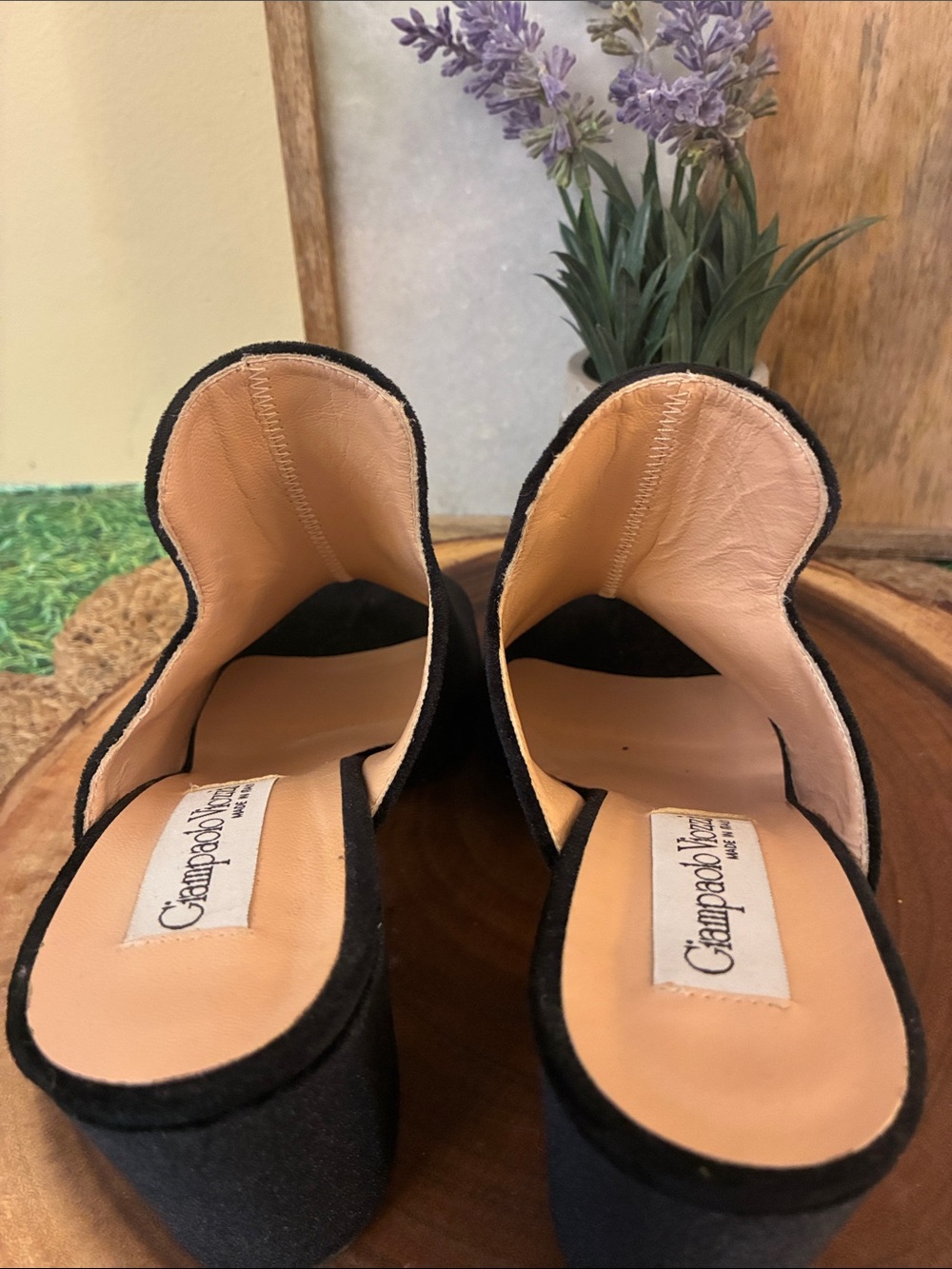 Giampaolo Viozzi, Velvet Black Suede Open-Toe Block Heel Mules - Picture 8 of 12